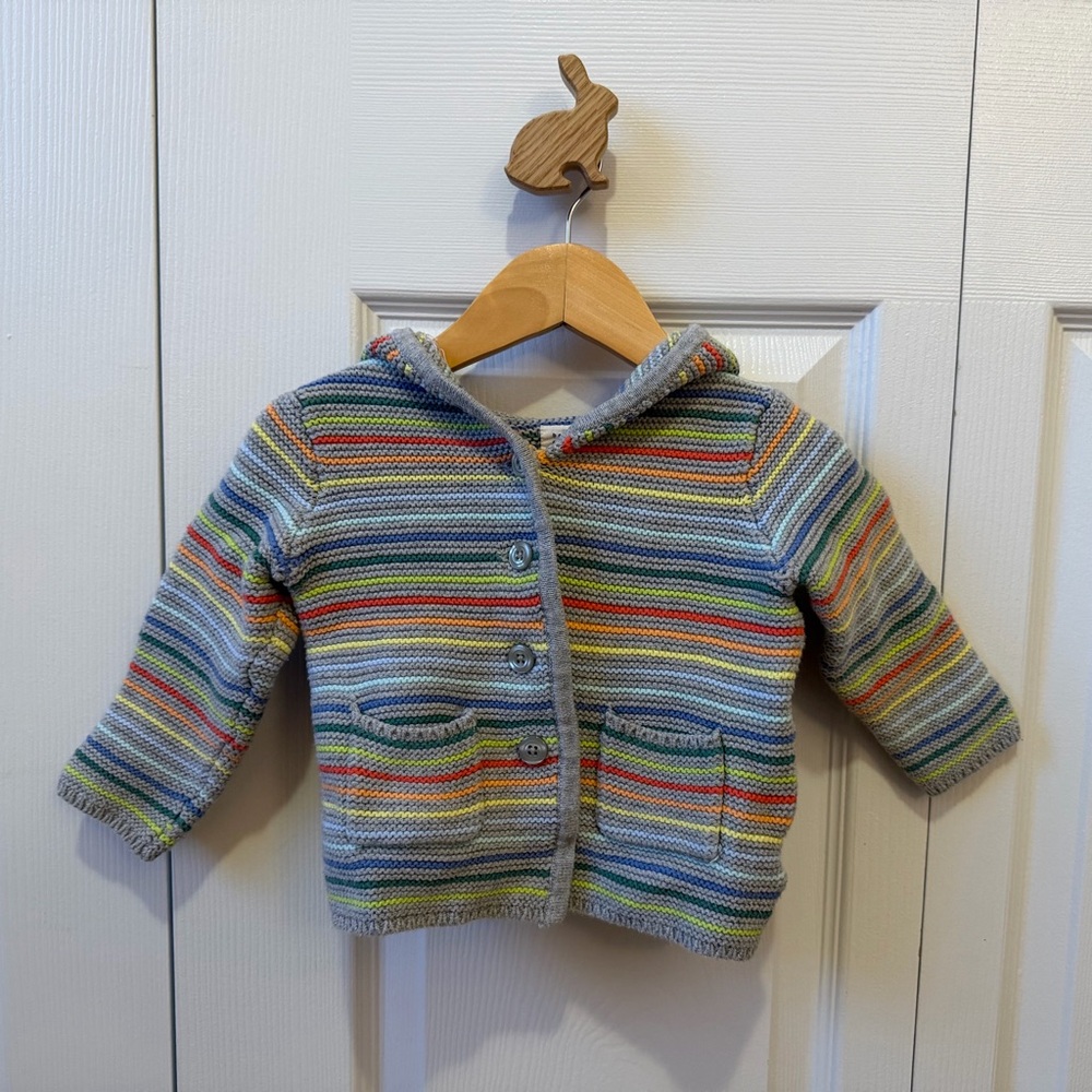 Baby Gap Garter Knit Rainbow Hooded Cardigan Sweater 12-18m